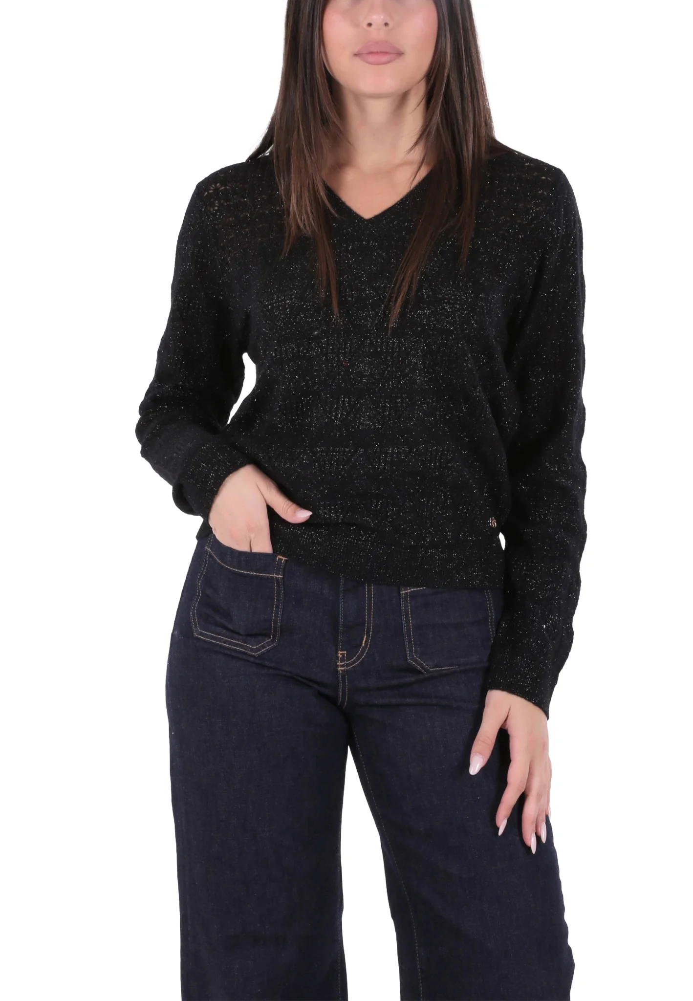 MAGLIA MAGLIONE MAGLIE DONNA YES ZEE M019 IQ00 NERO ORIGINAL