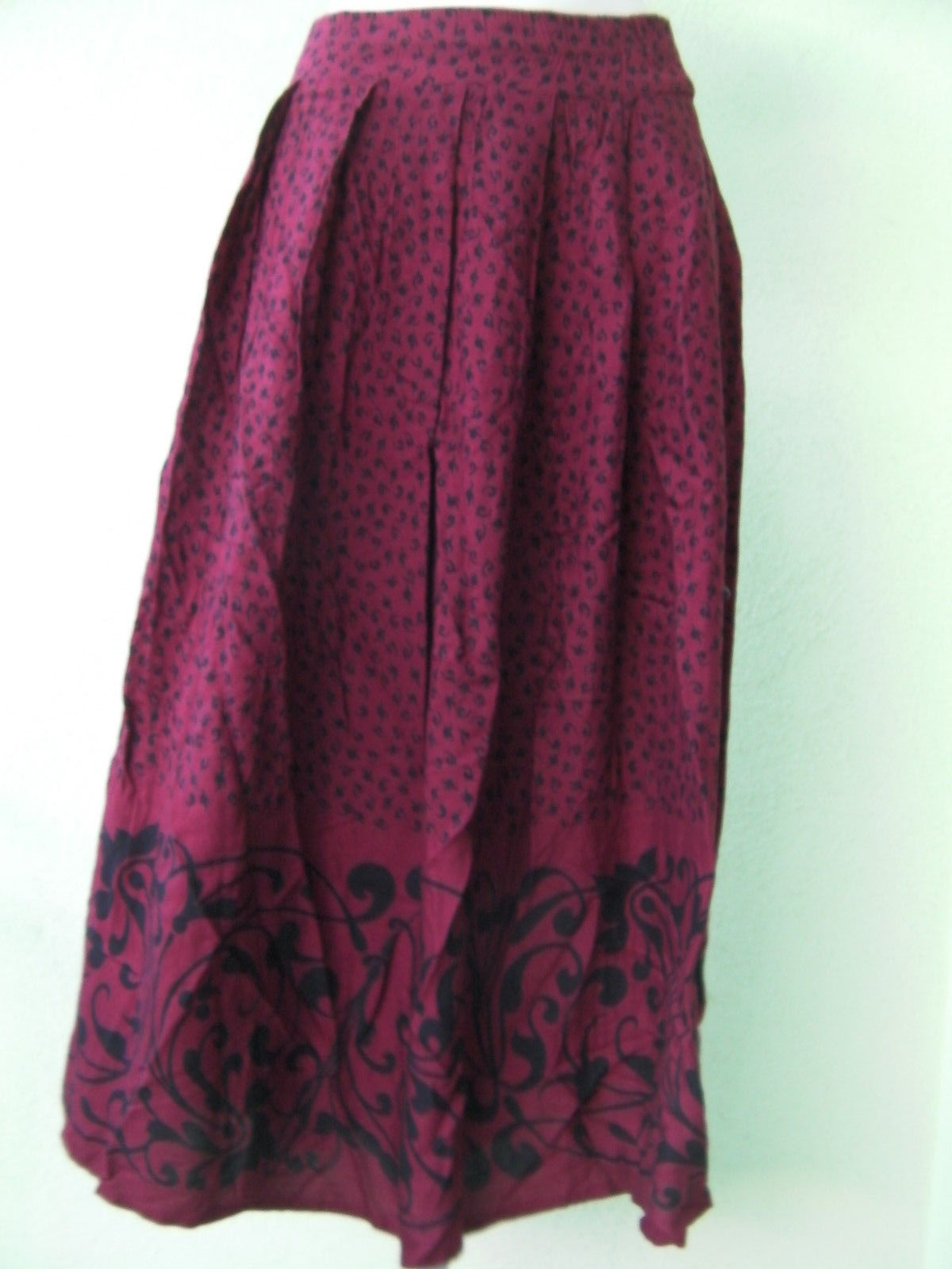 GONNA DONNA ORIGINAL 100% VISCOSA ROSSO NERO SKIRT WOMAN AMPIA FANTASIA USATO