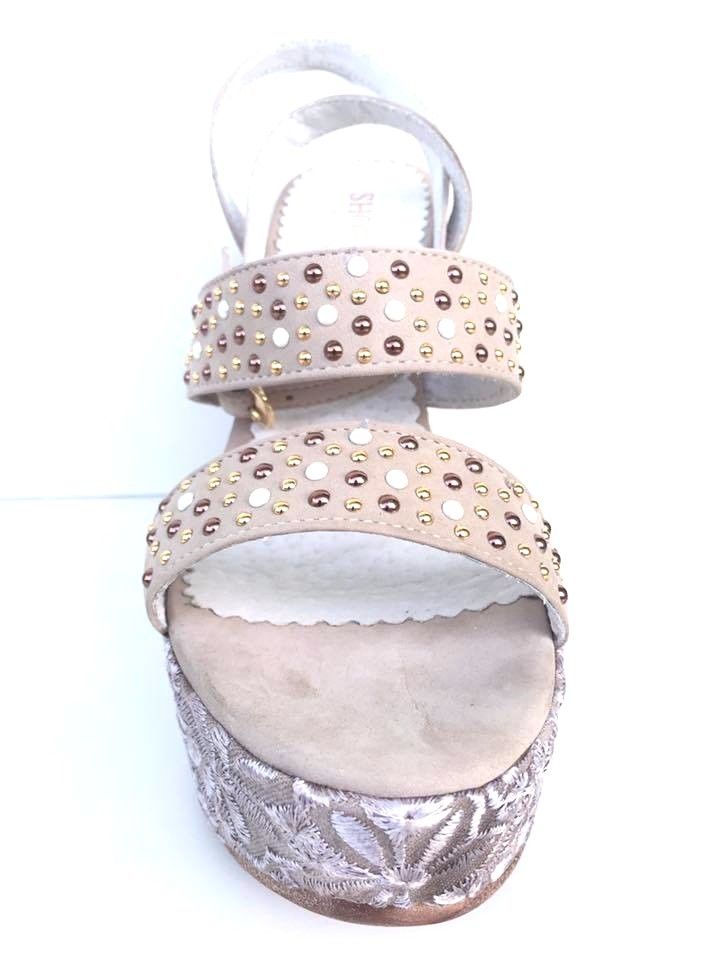 SCARPE SANDALO SANDALI ZEPPA DONNA SHOE SHOP ORIGINAL C3 TACCO PELLE CUOIO NEW