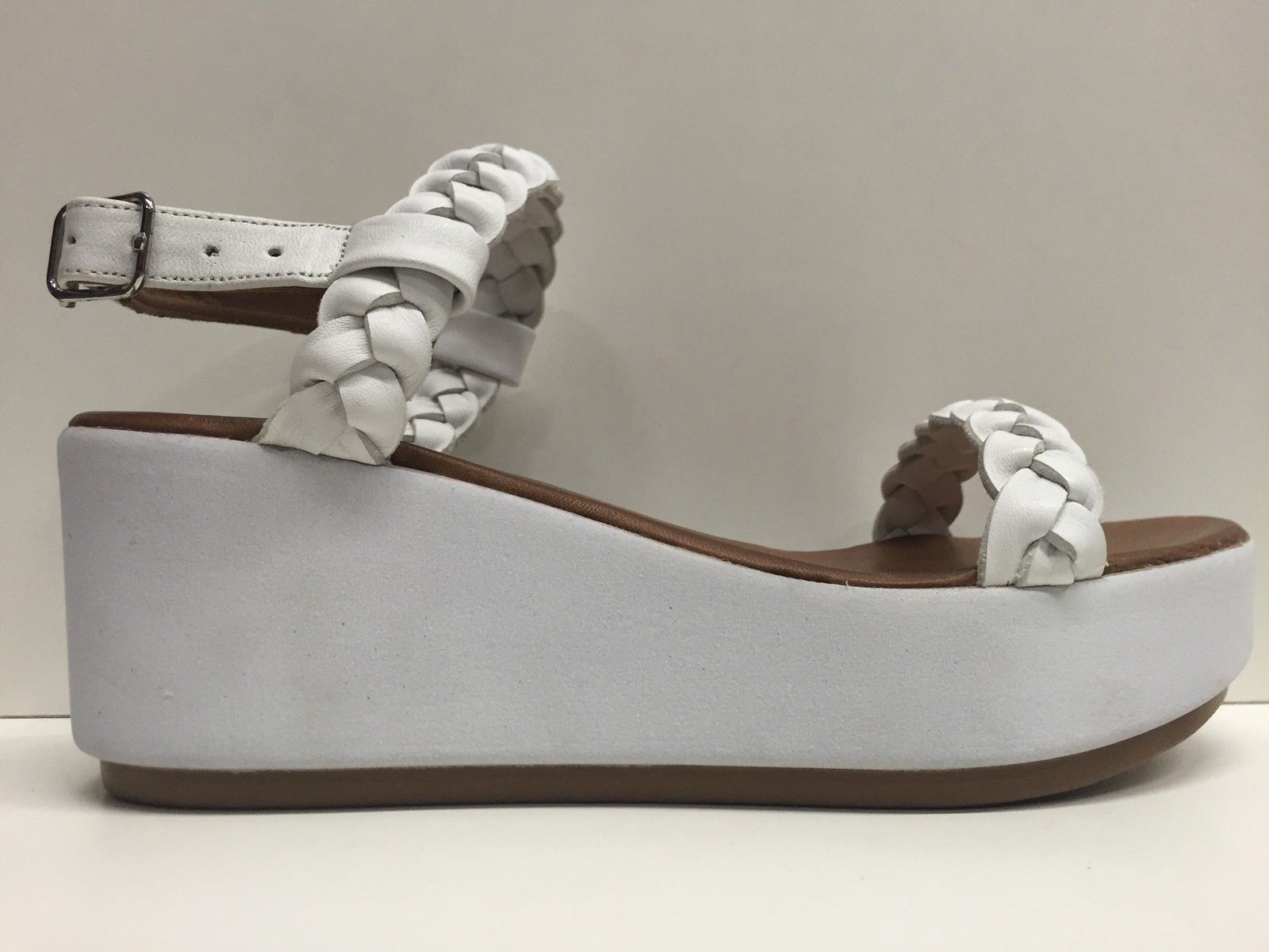 SCARPE SANDALI DONNA INUOVO ORIGINALI 6164 WHITE PELLE + CUOIO ZEPPA WOMAN SHOES