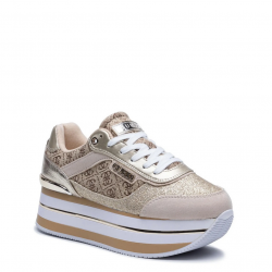 SCARPE SNEAKERS PLATFORM DONNA GUESS FL5HNSFAL12 PELLE BEIGE
