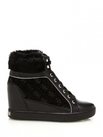 SCARPE SNEAKERS DONNA GUESS FLFUR4SUE12 FURR PELLE ZEPPA NERO ORIGINAL AI NEW