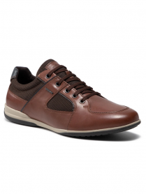 SCARPE SNEAKERS CASUAL UOMO GEOX TIMOTHY U026TB 04314 PELLE MARRONE ORIGINALE PE