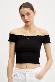 TOP MAGLIA T SHIRT DONNA TOMMY JEANS DW0DW20238 COTONE NERO ORIGINALE PE 2025